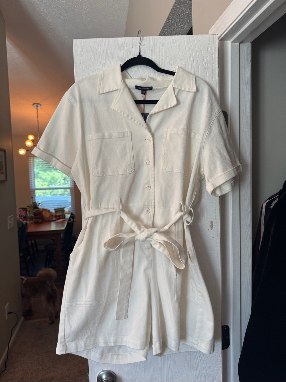 Skies Are Blue Cream Short-Sleeve Tie-Waist Romper